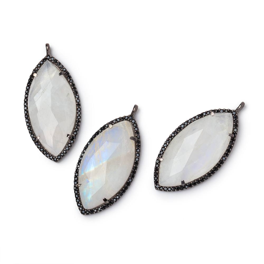 32x17mm Black Gold CZ Bezel Rainbow Moonstone Marquise Pendant 1 Focal (ONLINE ORDER ONLY)