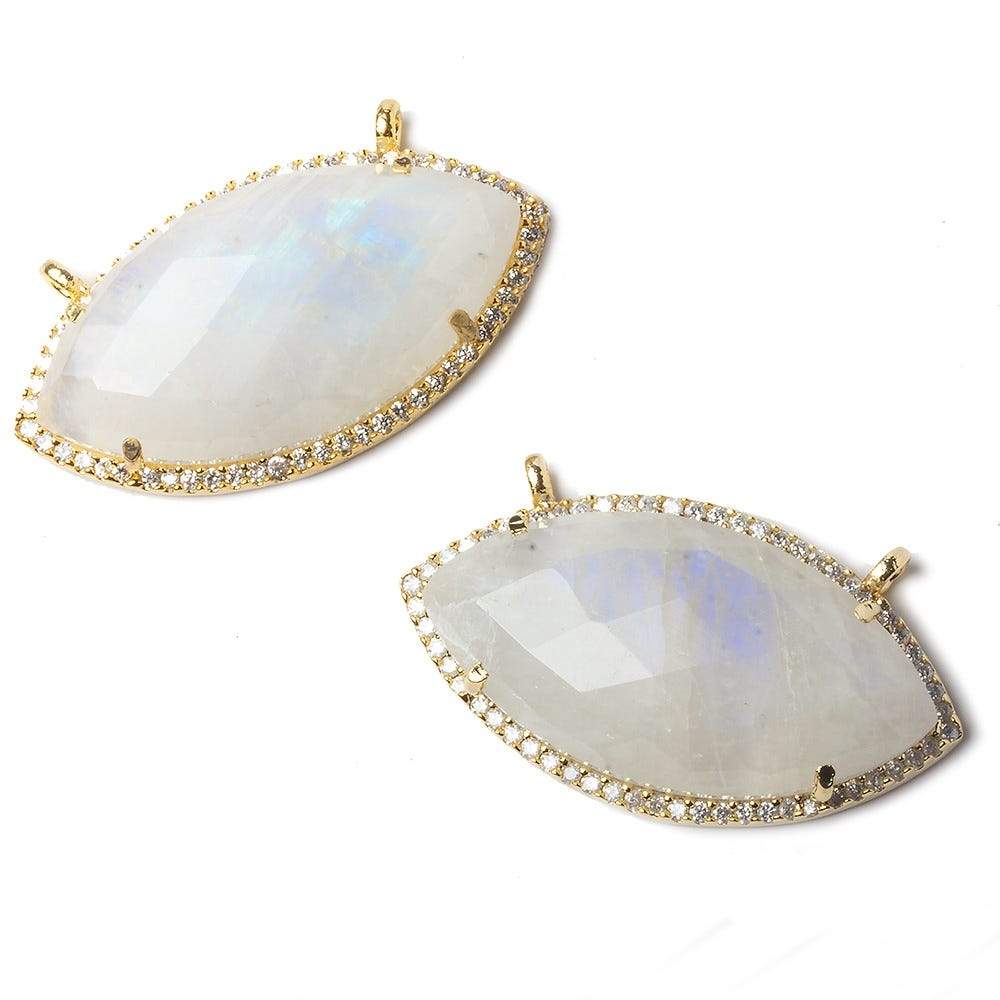 32x17mm Vermeil Bezel CZ & Rainbow Moonstone Marquise Connector 1 piece (ONLINE ORDER ONLY)