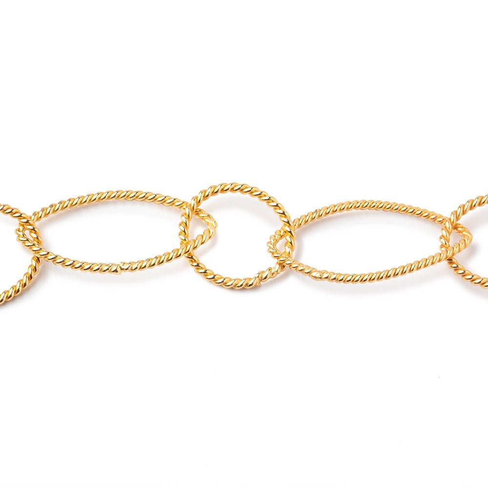 32x18mm & 19mm 22kt Gold Plated Twisted Satin Marquise & Round Link Chain (ONLINE ORDER ONLY)
