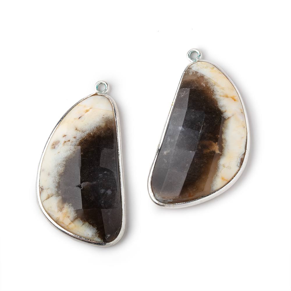 32x18mm .925 Silver Bezel Dendritic Agate Faceted Freeform Set of 2 Pendants (ONLINE ORDER ONLY)