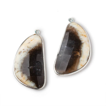 32x18mm .925 Silver Bezel Dendritic Agate Faceted Freeform Set of 2 Pendants (ONLINE ORDER ONLY)