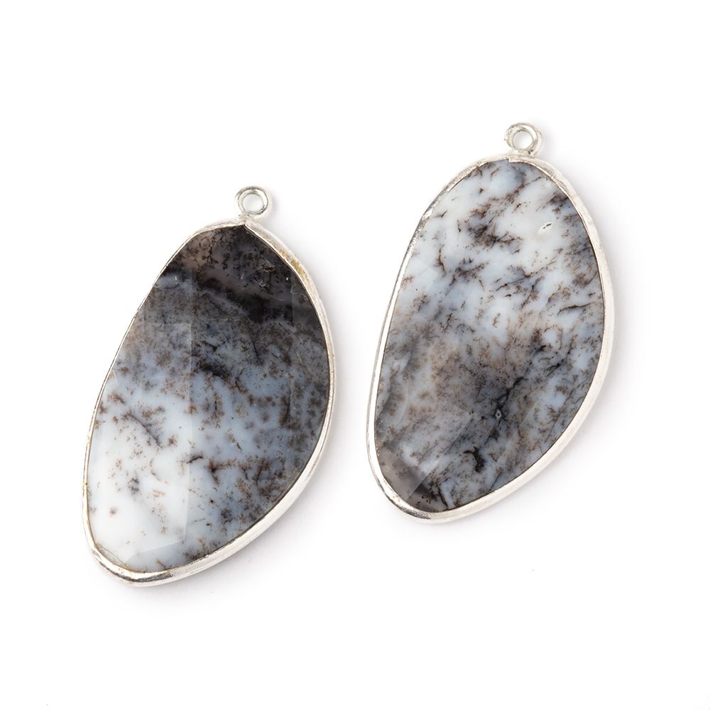32x19mm .925 Silver Bezel Dendritic Opal Faceted Freeform Set of 2 Pendants (ONLINE ORDER ONLY)