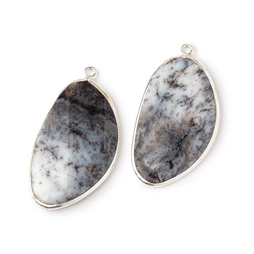 32x19mm .925 Silver Bezel Dendritic Opal Faceted Freeform Set of 2 Pendants (ONLINE ORDER ONLY)