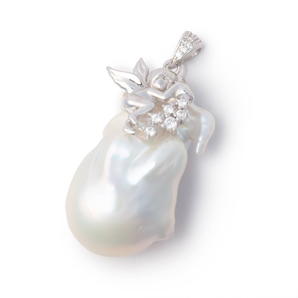 32x20mm .925 Silver Capped White Ultra Baroque Pearl Pendant 1 focal (ONLINE ORDER ONLY)