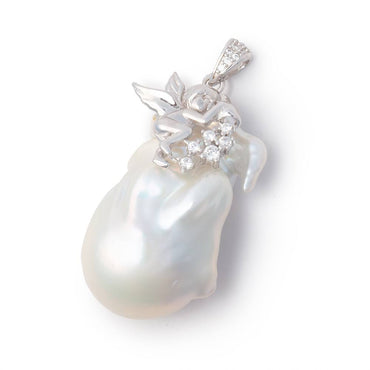32x20mm .925 Silver Capped White Ultra Baroque Pearl Pendant 1 focal (ONLINE ORDER ONLY)