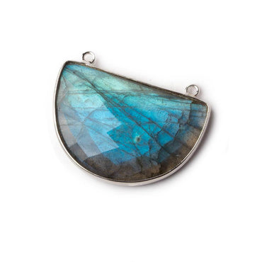 32x21mm Silver .925 Bezel Labradorite Faceted Half Moon East West Connector 1 piece (ONLINE ORDER ONLY)