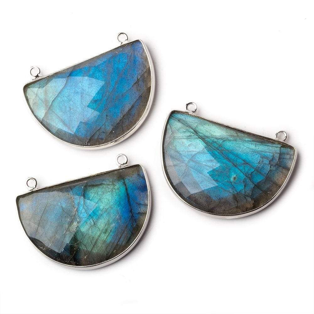 32x21mm Silver .925 Bezel Labradorite Faceted Half Moon East West Connector 1 piece (ONLINE ORDER ONLY)