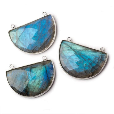 32x21mm Silver .925 Bezel Labradorite Faceted Half Moon East West Connector 1 piece (ONLINE ORDER ONLY)