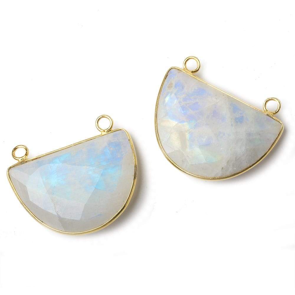 32x21mm Vermeil Bezel Rainbow Moonstone Faceted Half Moon Connector 1 piece (ONLINE ORDER ONLY)