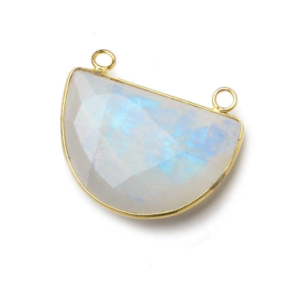 32x21mm Vermeil Bezel Rainbow Moonstone Faceted Half Moon Connector 1 piece (ONLINE ORDER ONLY)
