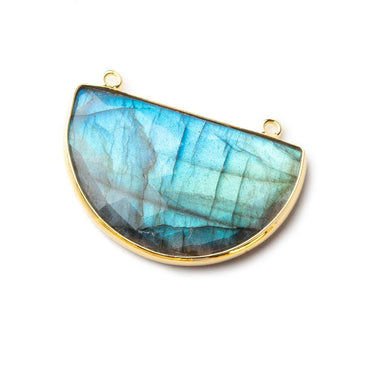 32x21x7mm Vermeil Labradorite Blue Green Flash Half Moon Connector 1 piece (ONLINE ORDER ONLY)