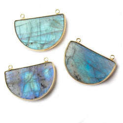32x21x7mm Vermeil Labradorite Blue Green Flash Half Moon Connector 1 piece (ONLINE ORDER ONLY)