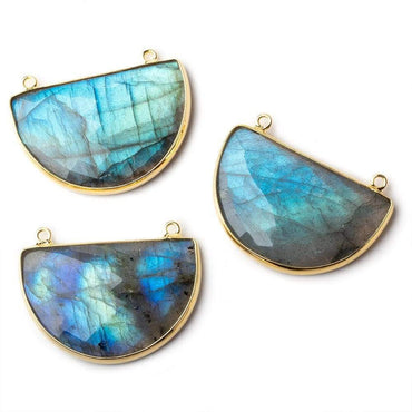 32x21x7mm Vermeil Labradorite Blue Green Flash Half Moon Connector 1 piece (ONLINE ORDER ONLY)