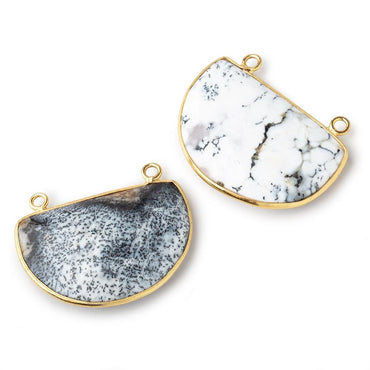 32x22mm Vermeil Bezel Dendritic Opal Faceted Half Moon Connector 1 piece (ONLINE ORDER ONLY)