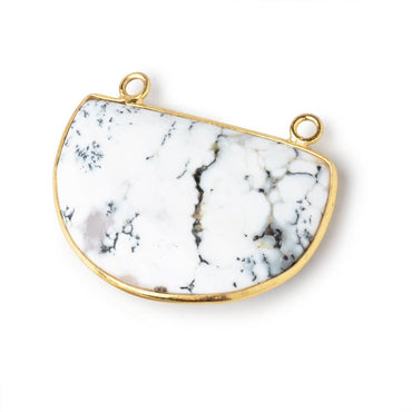 32x22mm Vermeil Bezel Dendritic Opal Faceted Half Moon Connector 1 piece (ONLINE ORDER ONLY)