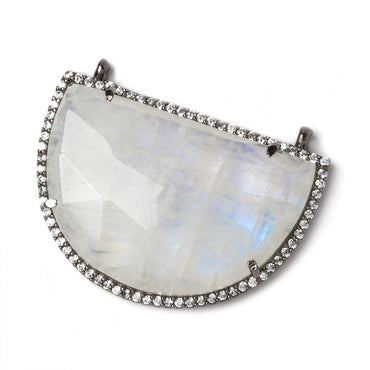 32x23mm Black Gold Bezel CZ and Rainbow Moonstone Half Moon 2 ring Connector 1 piece (ONLINE ORDER ONLY)