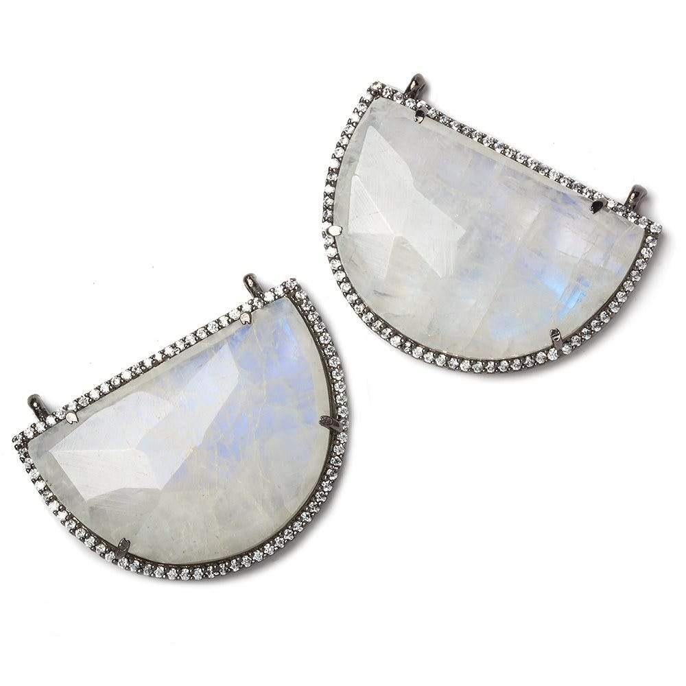 32x23mm Black Gold Bezel CZ and Rainbow Moonstone Half Moon 2 ring Connector 1 piece (ONLINE ORDER ONLY)