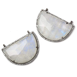 32x23mm Black Gold Bezel CZ and Rainbow Moonstone Half Moon 2 ring Connector 1 piece (ONLINE ORDER ONLY)