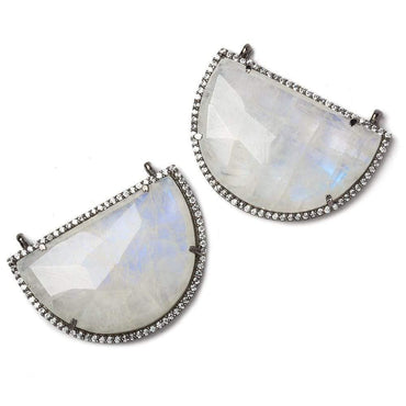 32x23mm Black Gold Bezel CZ and Rainbow Moonstone Half Moon 2 ring Connector 1 piece (ONLINE ORDER ONLY)