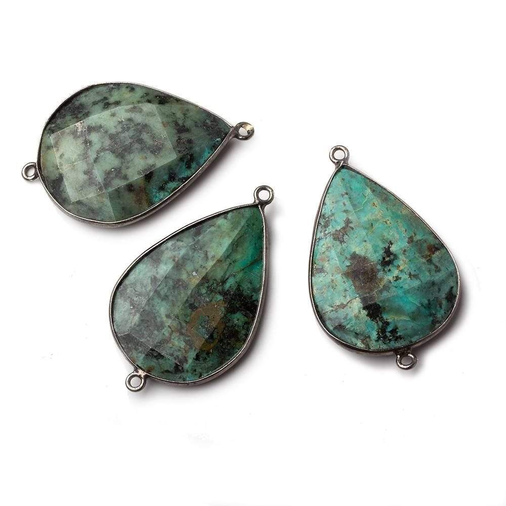 32x23mm Black Gold Bezeled African Turquoise Jasper Faceted Pear Focal Connector 1 piece (ONLINE ORDER ONLY)