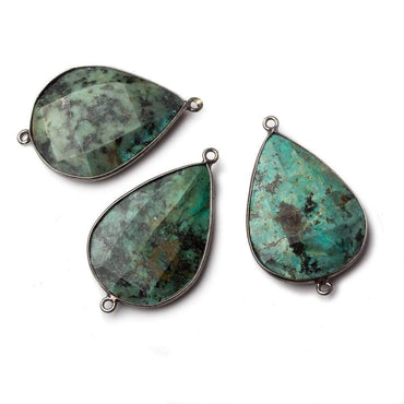 32x23mm Black Gold Bezeled African Turquoise Jasper Faceted Pear Focal Connector 1 piece (ONLINE ORDER ONLY)