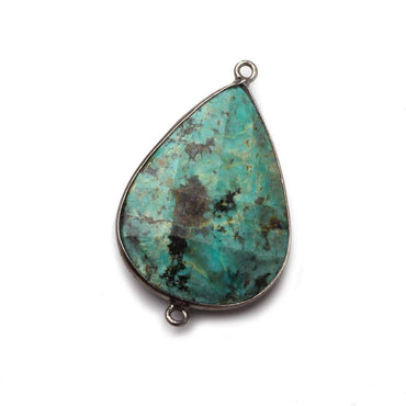 32x23mm Black Gold Bezeled African Turquoise Jasper Faceted Pear Focal Connector 1 piece (ONLINE ORDER ONLY)