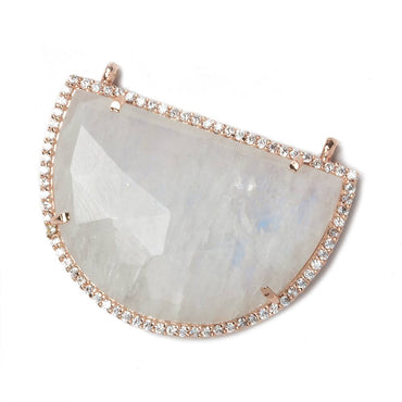 32x23mm Rose Gold Bezel CZ and Rainbow Moonstone Half Moon 2 ring Connector 1 piece (ONLINE ORDER ONLY)