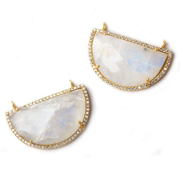 32x23mm Vermeil CZ Bezel Rainbow Moonstone Half Moon East West Connector 1 piece (ONLINE ORDER ONLY)