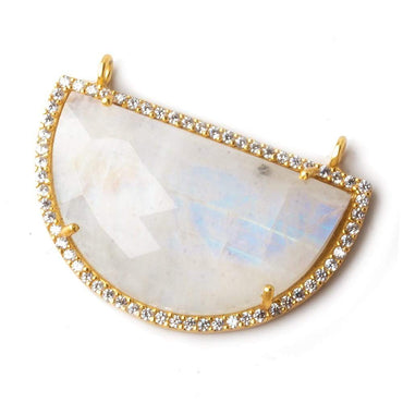 32x23mm Vermeil CZ Bezel Rainbow Moonstone Half Moon East West Connector 1 piece (ONLINE ORDER ONLY)
