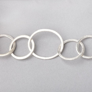 32x24mm and 21mm Silver plated Brushed Oval and Round Link Chain by the foot (ONLINE ORDER ONLY)