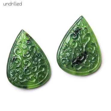 32x24x4.5mm Serpentine Gem Quality Hand Carved Pear Set of 2 (ONLINE ORDER ONLY)