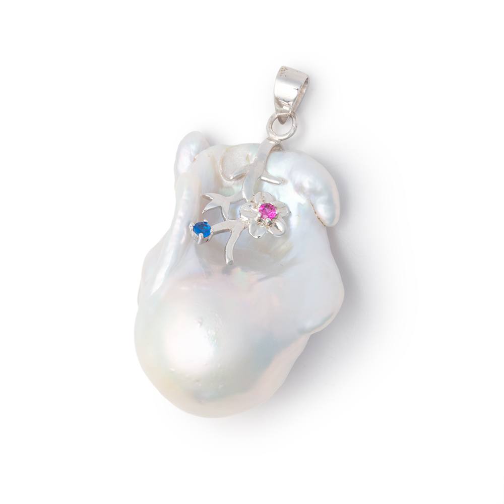 32x25mm .925 Silver Capped White Ultra Baroque Pearl Pendant 1 focal (ONLINE ORDER ONLY)