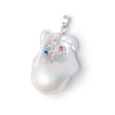 32x25mm .925 Silver Capped White Ultra Baroque Pearl Pendant 1 focal (ONLINE ORDER ONLY)
