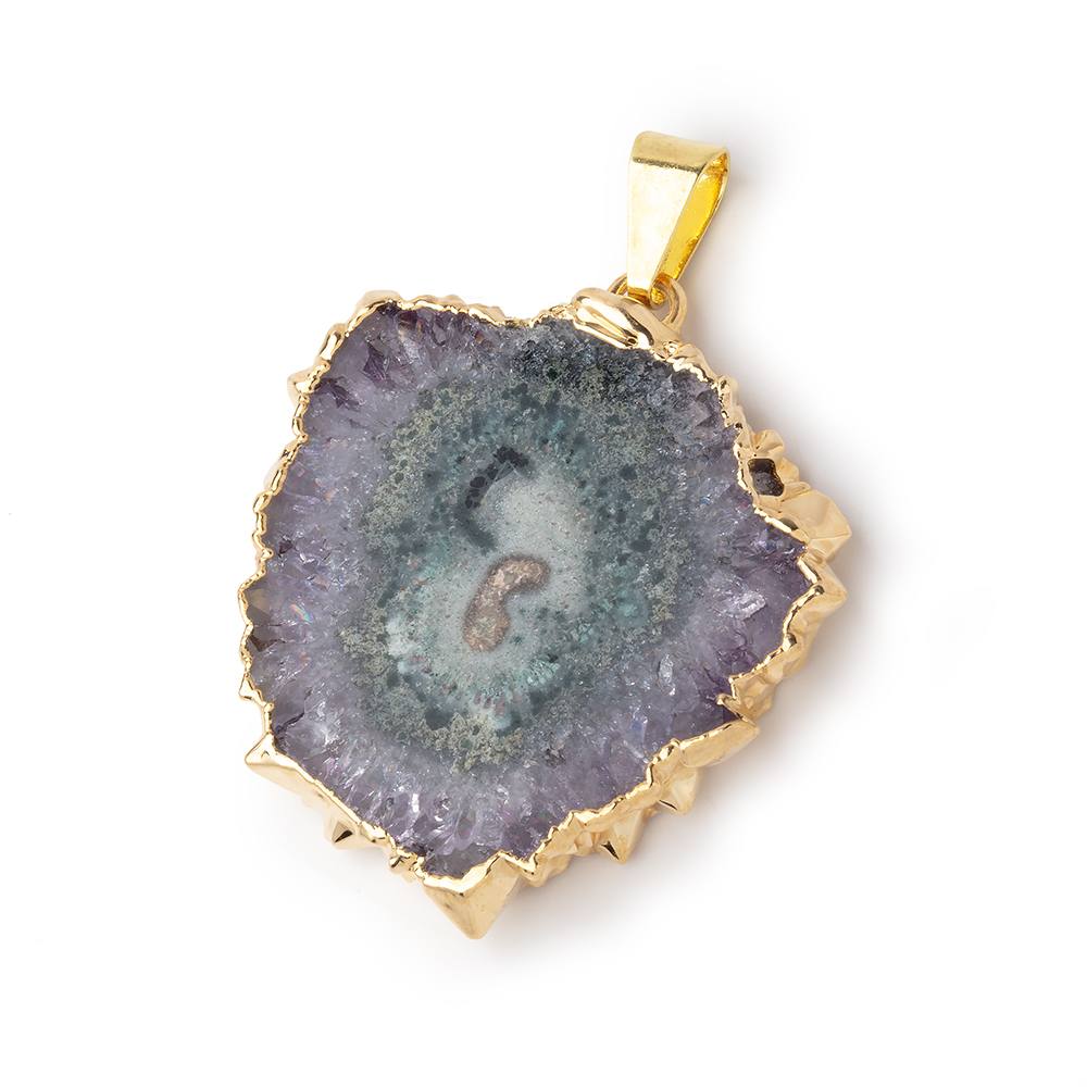 32x31mm Gold Leafed Amethyst Solar Quartz Slice Pendant 1 focal piece (ONLINE ORDER ONLY)