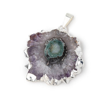 32x34mm Silver Leafed Amethyst Solar Quartz Slice Pendant 1 focal piece (ONLINE ORDER ONLY)