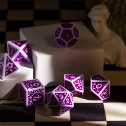 White with Purple rregular Pattern Fill: 7-Piece Acrylic Dice Set (Online Only)