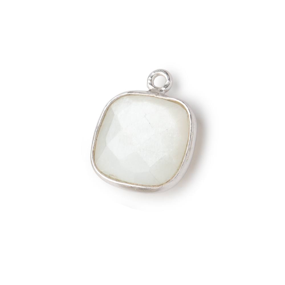 13x13mm Silver .925 Bezeled White Moonstone faceted pillow Pendant 1 piece (ONLINE ORDER ONLY)