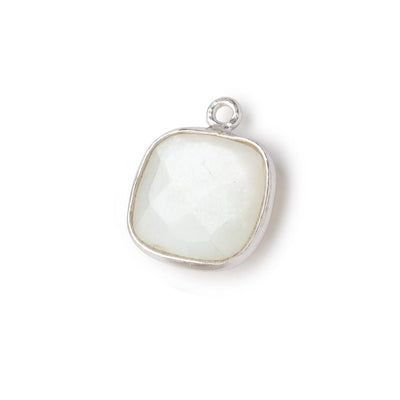 13x13mm Silver .925 Bezeled White Moonstone faceted pillow Pendant 1 piece (ONLINE ORDER ONLY)
