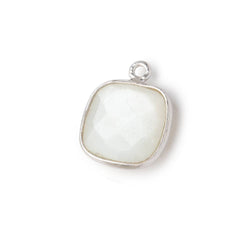 13x13mm Silver .925 Bezeled White Moonstone faceted pillow Pendant 1 piece (ONLINE ORDER ONLY)