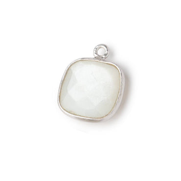 13x13mm Silver .925 Bezeled White Moonstone faceted pillow Pendant 1 piece (ONLINE ORDER ONLY)