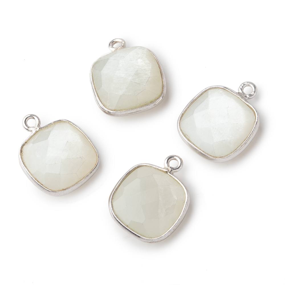 13x13mm Silver .925 Bezeled White Moonstone faceted pillow Pendant 1 piece (ONLINE ORDER ONLY)