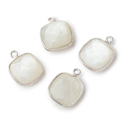 13x13mm Silver .925 Bezeled White Moonstone faceted pillow Pendant 1 piece (ONLINE ORDER ONLY)