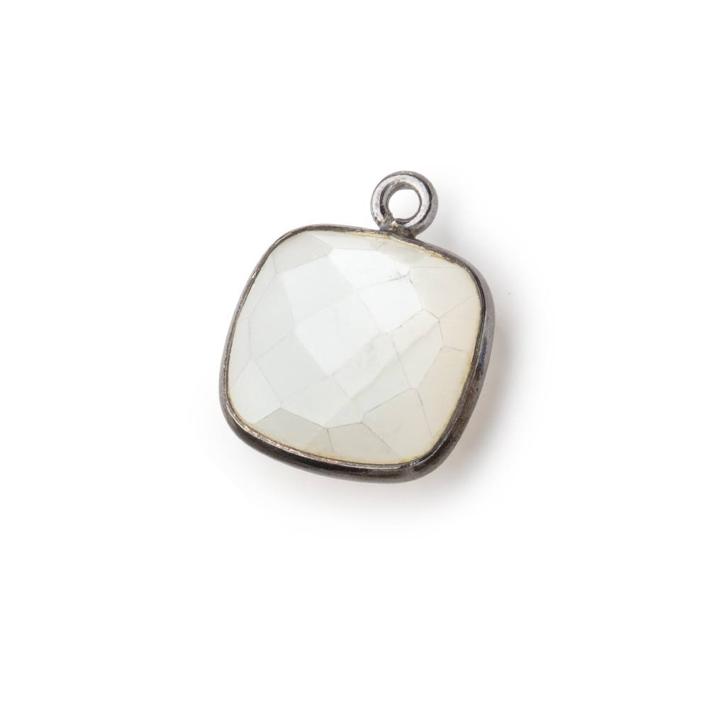 13x13mm Black Gold .925 Bezeled White Moonstone faceted pillow Pendant 1 piece (ONLINE ORDER ONLY)
