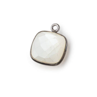 13x13mm Black Gold .925 Bezeled White Moonstone faceted pillow Pendant 1 piece (ONLINE ORDER ONLY)