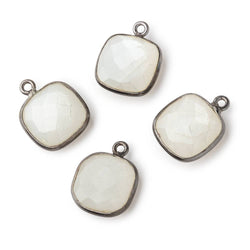 13x13mm Black Gold .925 Bezeled White Moonstone faceted pillow Pendant 1 piece (ONLINE ORDER ONLY)