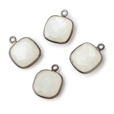 13x13mm Black Gold .925 Bezeled White Moonstone faceted pillow Pendant 1 piece (ONLINE ORDER ONLY)