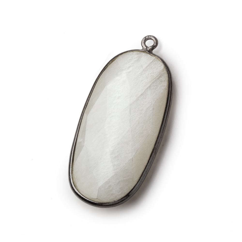 34x16mm Black Gold .925 Bezeled White Moonstone faceted Oval Pendant 1 piece (ONLINE ORDER ONLY)