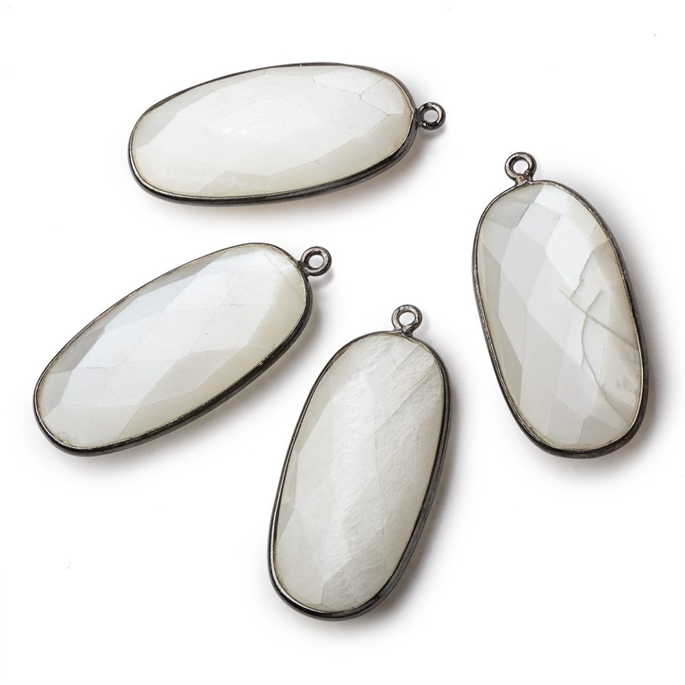 34x16mm Black Gold .925 Bezeled White Moonstone faceted Oval Pendant 1 piece (ONLINE ORDER ONLY)