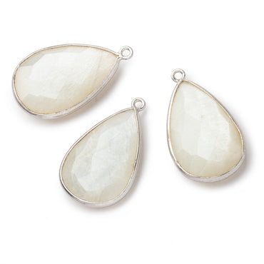 26x17mm Silver .925 Bezel White Moonstone faceted pear Pendant 1 piece (ONLINE ORDER ONLY)