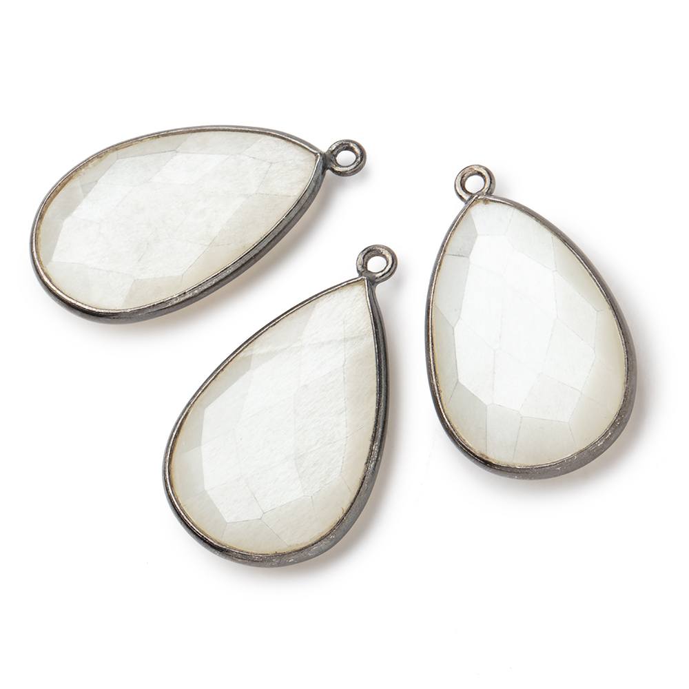 26x17mm Black Gold .925 Bezel White Moonstone faceted pear Pendant 1 piece (ONLINE ORDER ONLY)